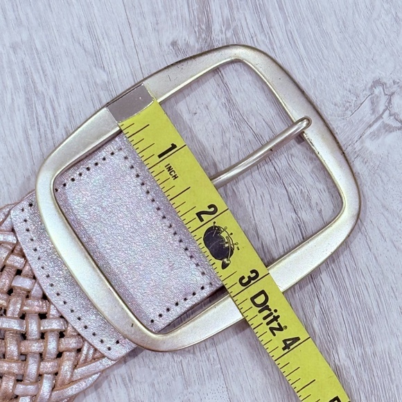 Linea Pelle Vintage Distressed Leather Metallic Silver Braided Belt Size Large main image 7
